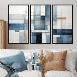 Blue Grey Line Art Abstract Geometrics I - Multi-Panels