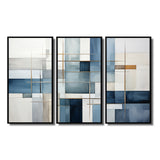 Blue Grey Line Art Abstract Geometrics I - Multi-Panels