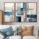 Blue Grey Line Art Abstract Geometrics I - Multi-Panels