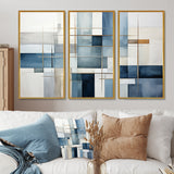 Blue Grey Line Art Abstract Geometrics I - Multi-Panels