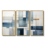 Blue Grey Line Art Abstract Geometrics I - Multi-Panels