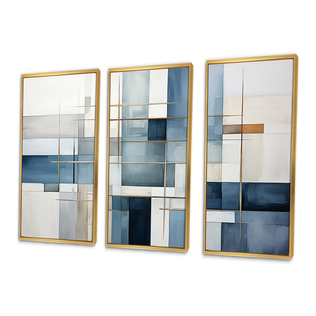 Blue Grey Line Art Abstract Geometrics I - Multi-Panels