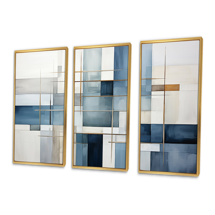 Blue Grey Line Art Abstract Geometrics I - Multi-Panels