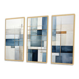 Blue Grey Line Art Abstract Geometrics I - Multi-Panels