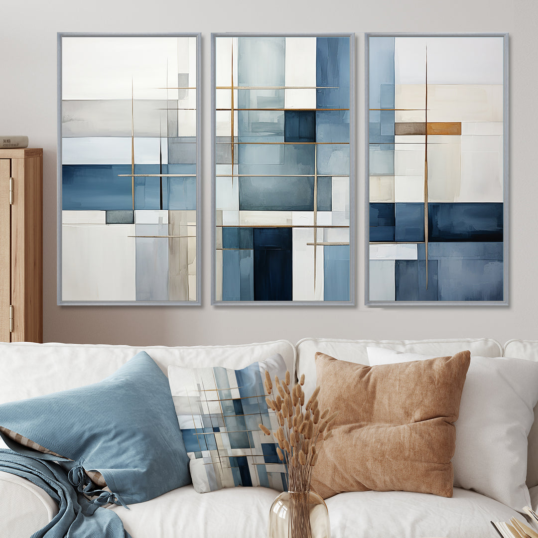 Blue Grey Line Art Abstract Geometrics I - Multi-Panels