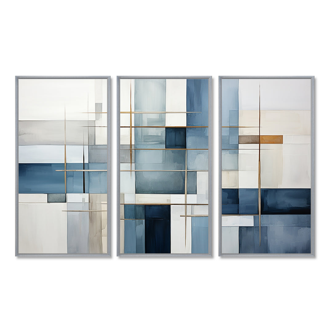 Blue Grey Line Art Abstract Geometrics I - Multi-Panels