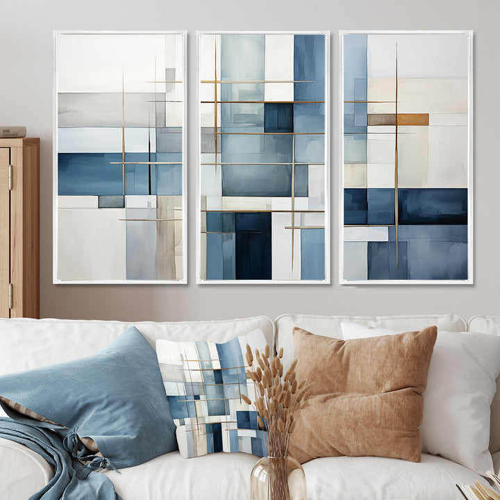 Blue Grey Line Art Abstract Geometrics I - Multi-Panels