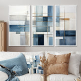 Blue Grey Line Art Abstract Geometrics I - Multi-Panels
