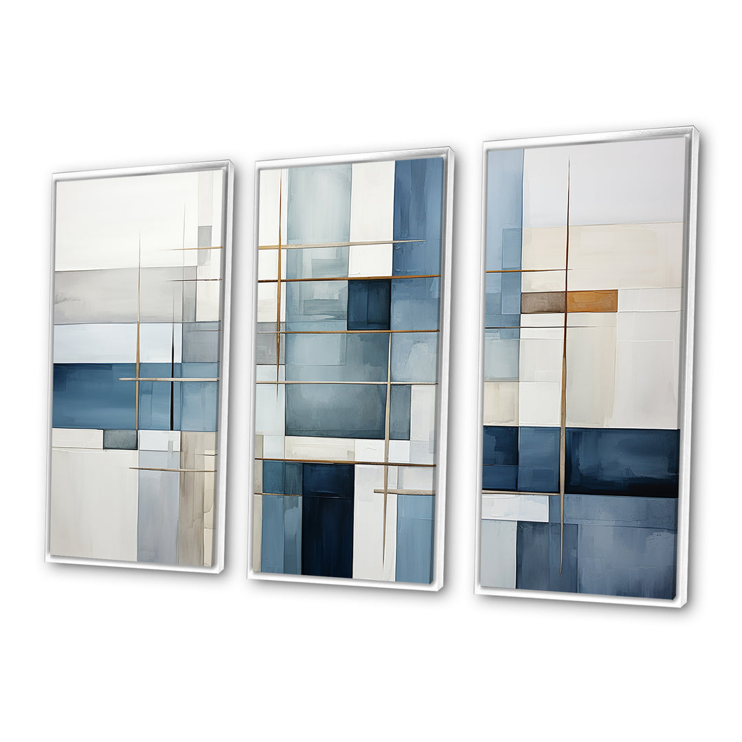Blue Grey Line Art Abstract Geometrics I - Multi-Panels