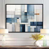 Blue Grey Line Art Abstract Geometrics I - Abstract Canvas Wall Art