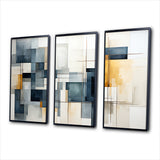 Blue Grey Line Art Abstract Geometrics III - Canvas Wall Art Sets