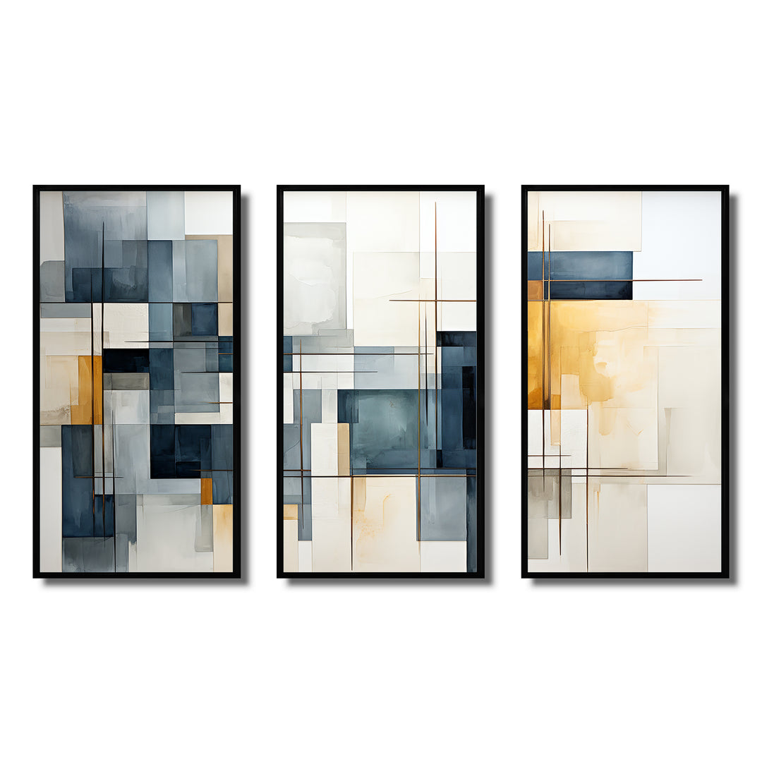 Blue Grey Line Art Abstract Geometrics III - Canvas Wall Art Sets