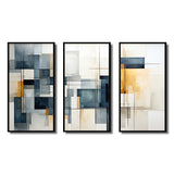 Blue Grey Line Art Abstract Geometrics III - Canvas Wall Art Sets
