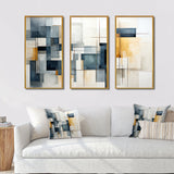 Blue Grey Line Art Abstract Geometrics III - Canvas Wall Art Sets