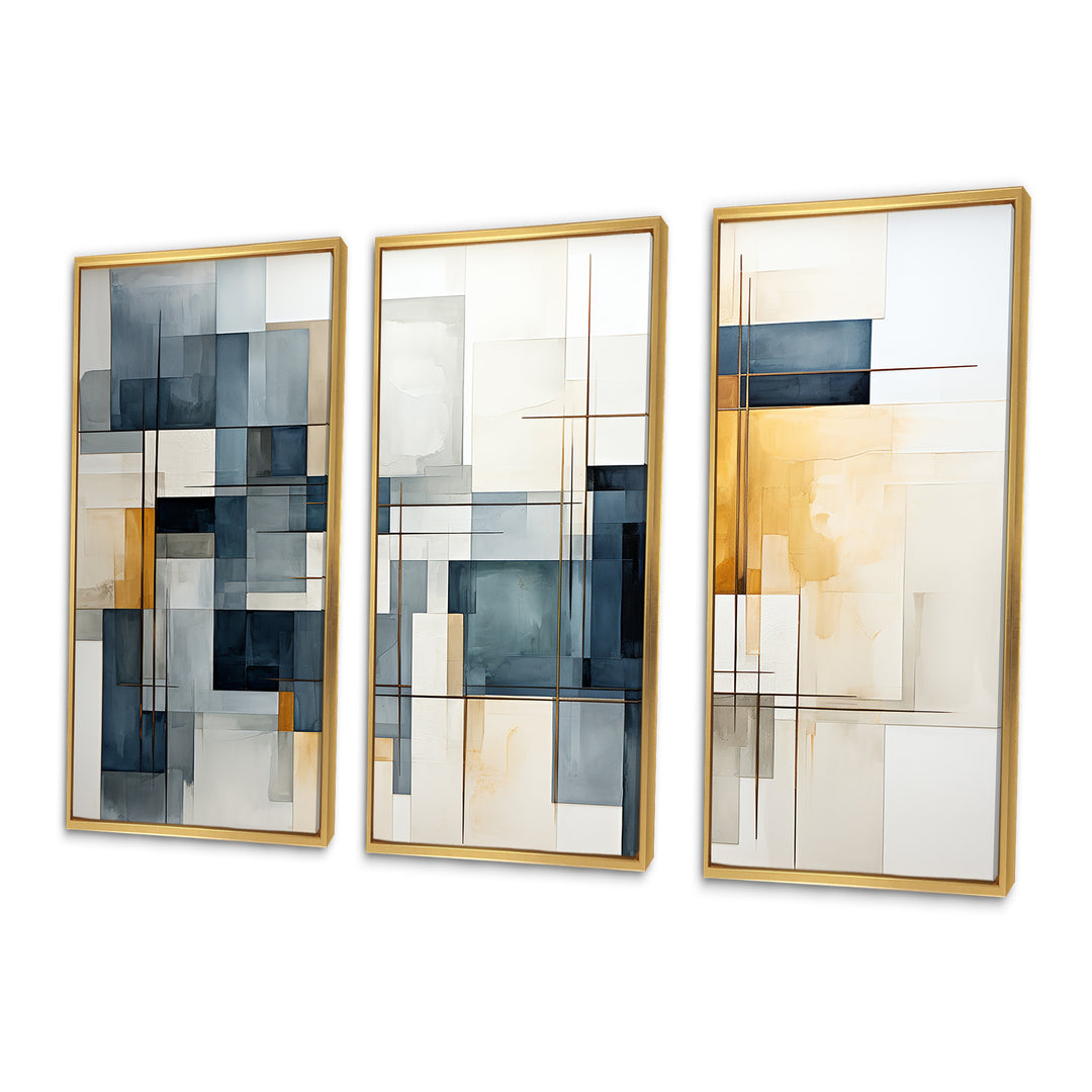 Blue Grey Line Art Abstract Geometrics III - Canvas Wall Art Sets
