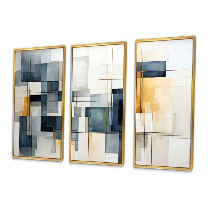 Blue Grey Line Art Abstract Geometrics III - Canvas Wall Art Sets