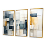 Blue Grey Line Art Abstract Geometrics III - Canvas Wall Art Sets