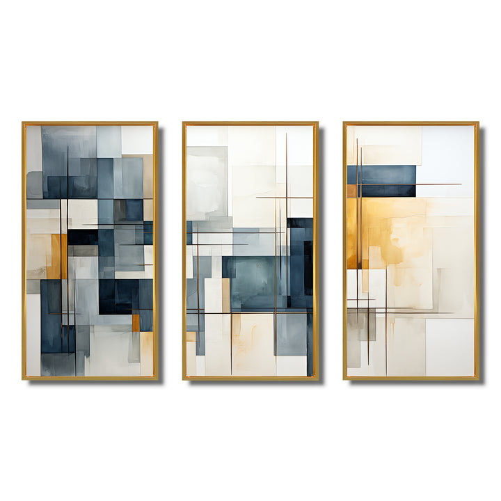 Blue Grey Line Art Abstract Geometrics III - Canvas Wall Art Sets