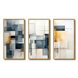 Blue Grey Line Art Abstract Geometrics III - Canvas Wall Art Sets