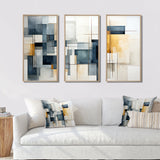 Blue Grey Line Art Abstract Geometrics III - Canvas Wall Art Sets