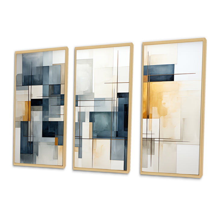 Blue Grey Line Art Abstract Geometrics III - Canvas Wall Art Sets