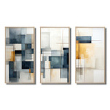 Blue Grey Line Art Abstract Geometrics III - Canvas Wall Art Sets