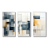 Blue Grey Line Art Abstract Geometrics III - Canvas Wall Art Sets