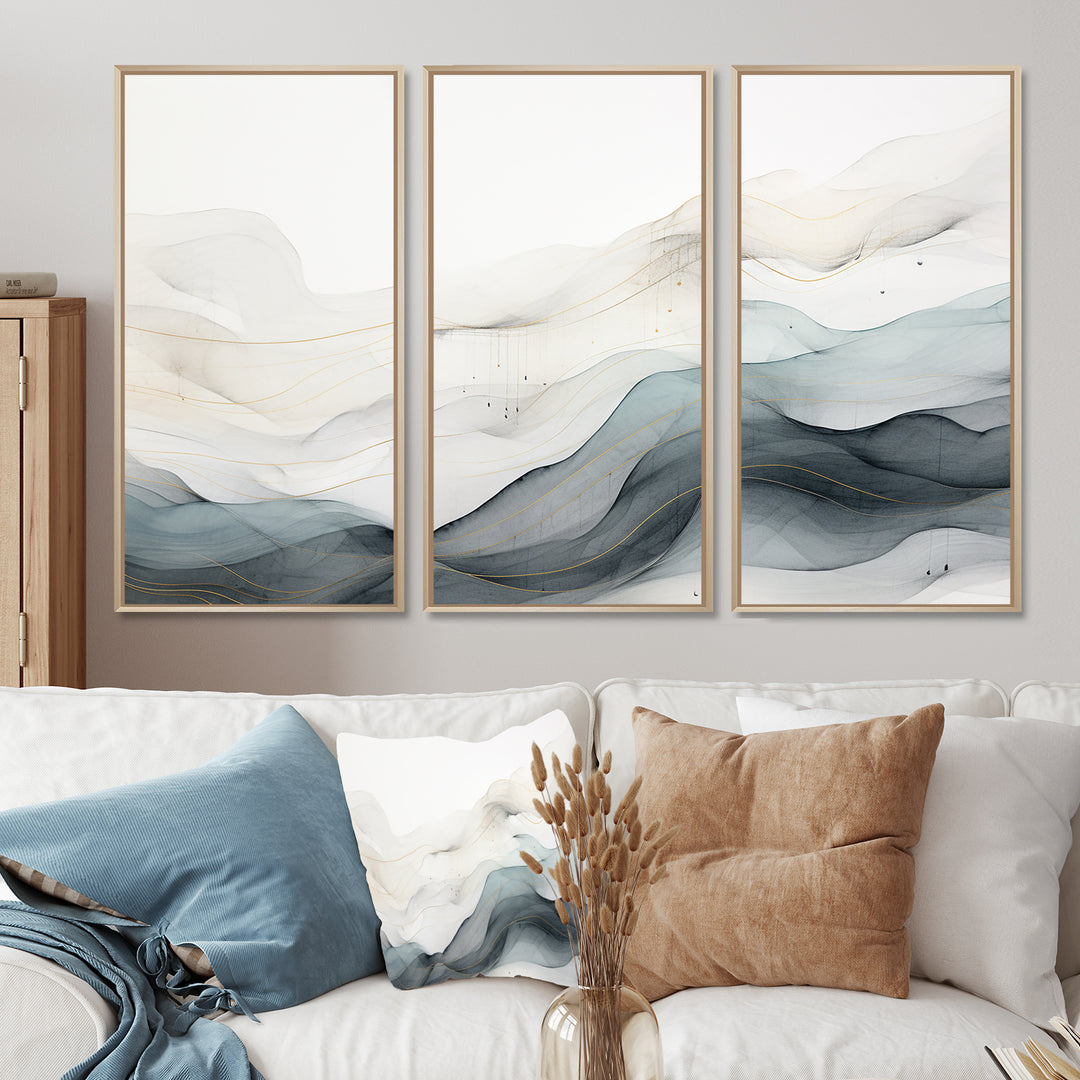 Blue Grey Line Art Conceptual Abstract II - Multi-Panels