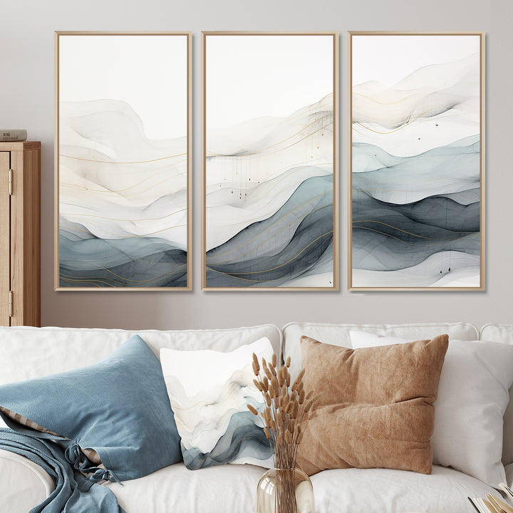 Blue Grey Line Art Conceptual Abstract II - Multi-Panels