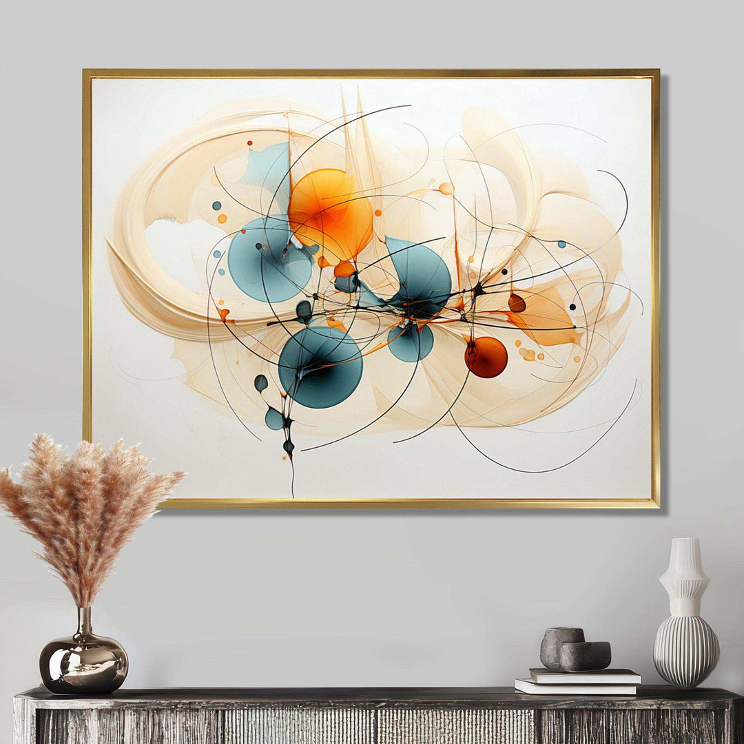 Teal Orange Line Art Conceptual Abstracts II - Abstract Canvas Wall Art