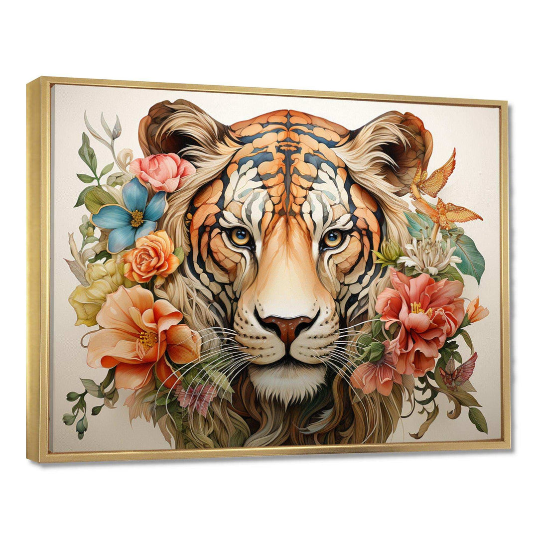 Coral Brown Line Art Whimsical Animals II - Abstract Canvas Wall Art