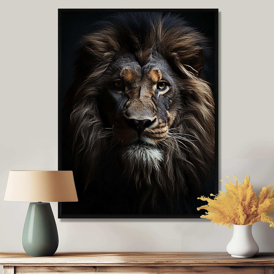 Black And White Lion Portrait Vibrant II - Animals Canvas Wall Art