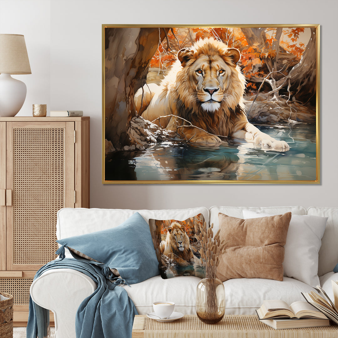 Lion Watercolor Oasis Watercolor - Lion Canvas Wall Art