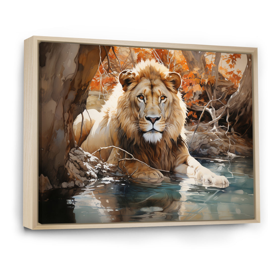 Lion Watercolor Oasis Watercolor - Lion Canvas Wall Art