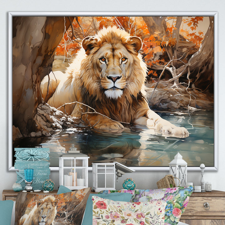 Lion Watercolor Oasis Watercolor - Lion Canvas Wall Art