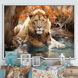 Lion Watercolor Oasis Watercolor - Lion Canvas Wall Art