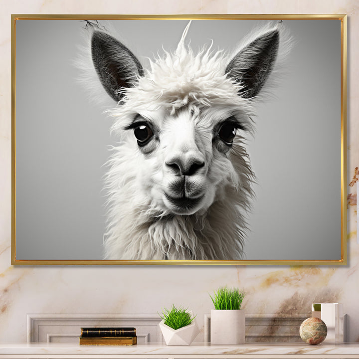 Grey Llama Gentle Llama - Llama Canvas Wall Art
