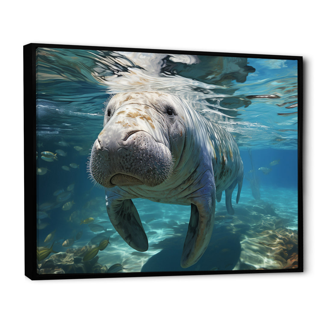 Turquoise Grey Manatee Majesty - Manatee Bedroom Wall Art