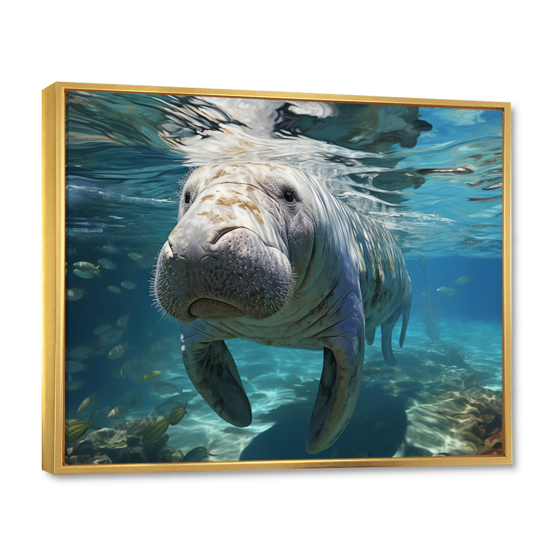 Turquoise Grey Manatee Majesty - Manatee Bedroom Wall Art