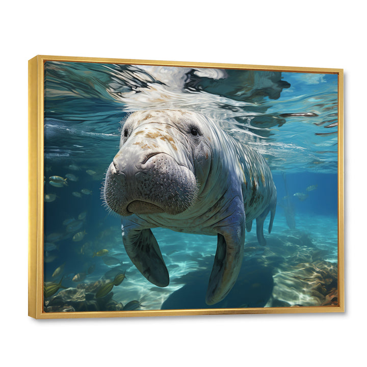 Turquoise Grey Manatee Majesty - Manatee Bedroom Wall Art
