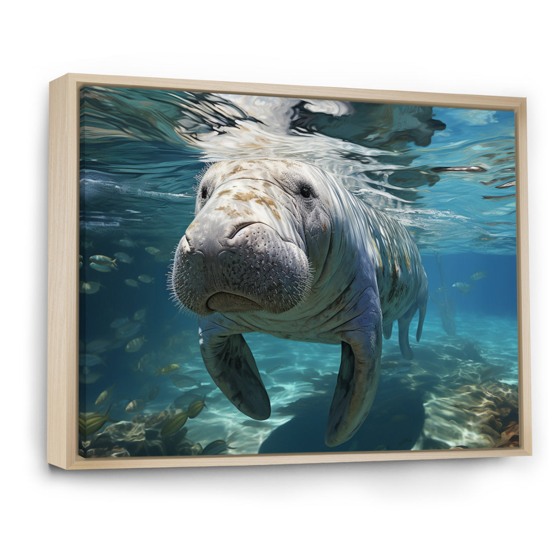 Turquoise Grey Manatee Majesty - Manatee Bedroom Wall Art