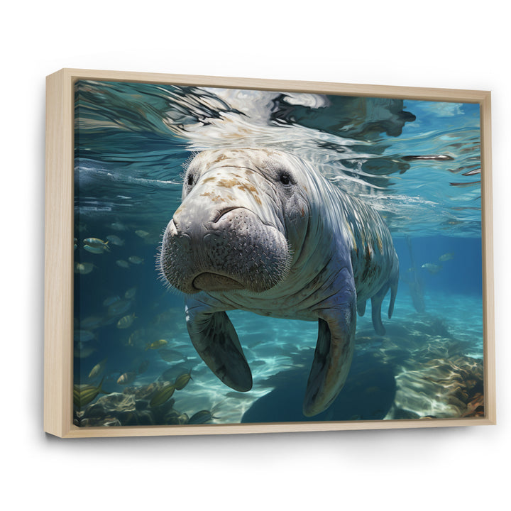 Turquoise Grey Manatee Majesty - Manatee Bedroom Wall Art