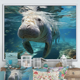 Turquoise Grey Manatee Majesty - Manatee Bedroom Wall Art