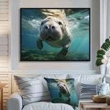 Turquoise Grey Manatee Portrait - Manatee Canvas Wall Art