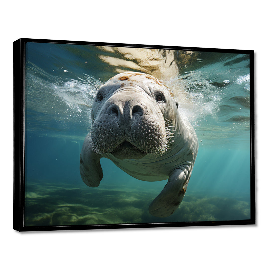 Turquoise Grey Manatee Portrait - Manatee Canvas Wall Art