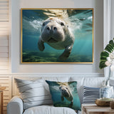 Turquoise Grey Manatee Portrait - Manatee Canvas Wall Art