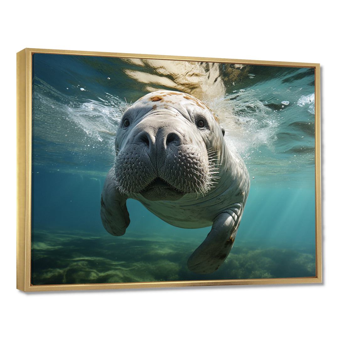 Turquoise Grey Manatee Portrait - Manatee Canvas Wall Art