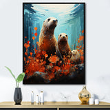 Teal Orange Marine Animals Curious Sea - Marine Animals Canvas Wall Art