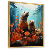 Teal Orange Marine Animals Curious Sea - Marine Animals Canvas Wall Art