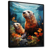 Teal Brown Marine Animals Curious Sea - Marine Animals Wall Decor